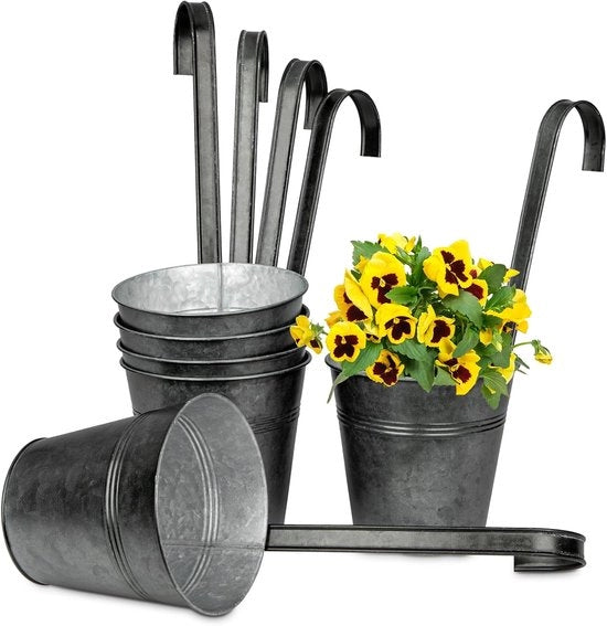 Set di Vasi Sospesi a 6 pezzi con Grappini Rimovibili in Acciaio - Acciaio Galvanizzato - Decorazione Moderna - Adatto per Piante da Esterno - Balcone Giardino