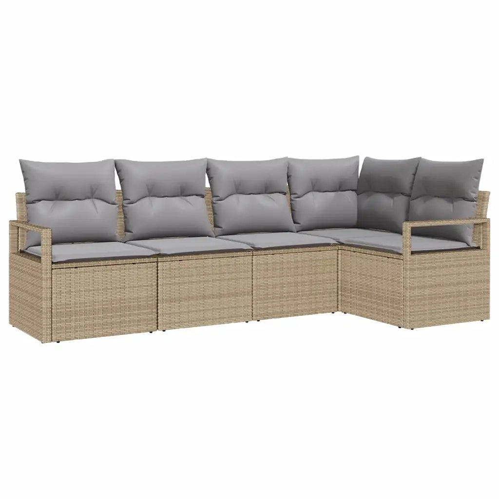 Set di divani con cuscino 5 pcs Beige polyrattan