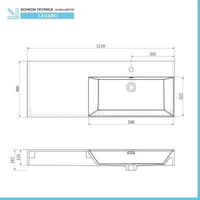 Mobile bagno sospeso 60 cm grigio perla lavabo 120 destro e specchio LED Iside