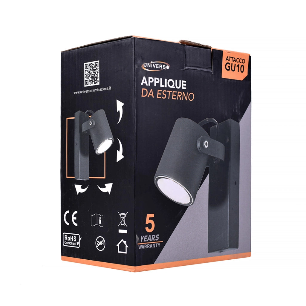 LAMPADA DA PARETE CON ATTACCO GU10 IN ALLUMINIO IP44 - DESIGN MODERNO RESISTENTE ALLE INTEMPERIE IDEALE PER INTERNI ED ESTERNI