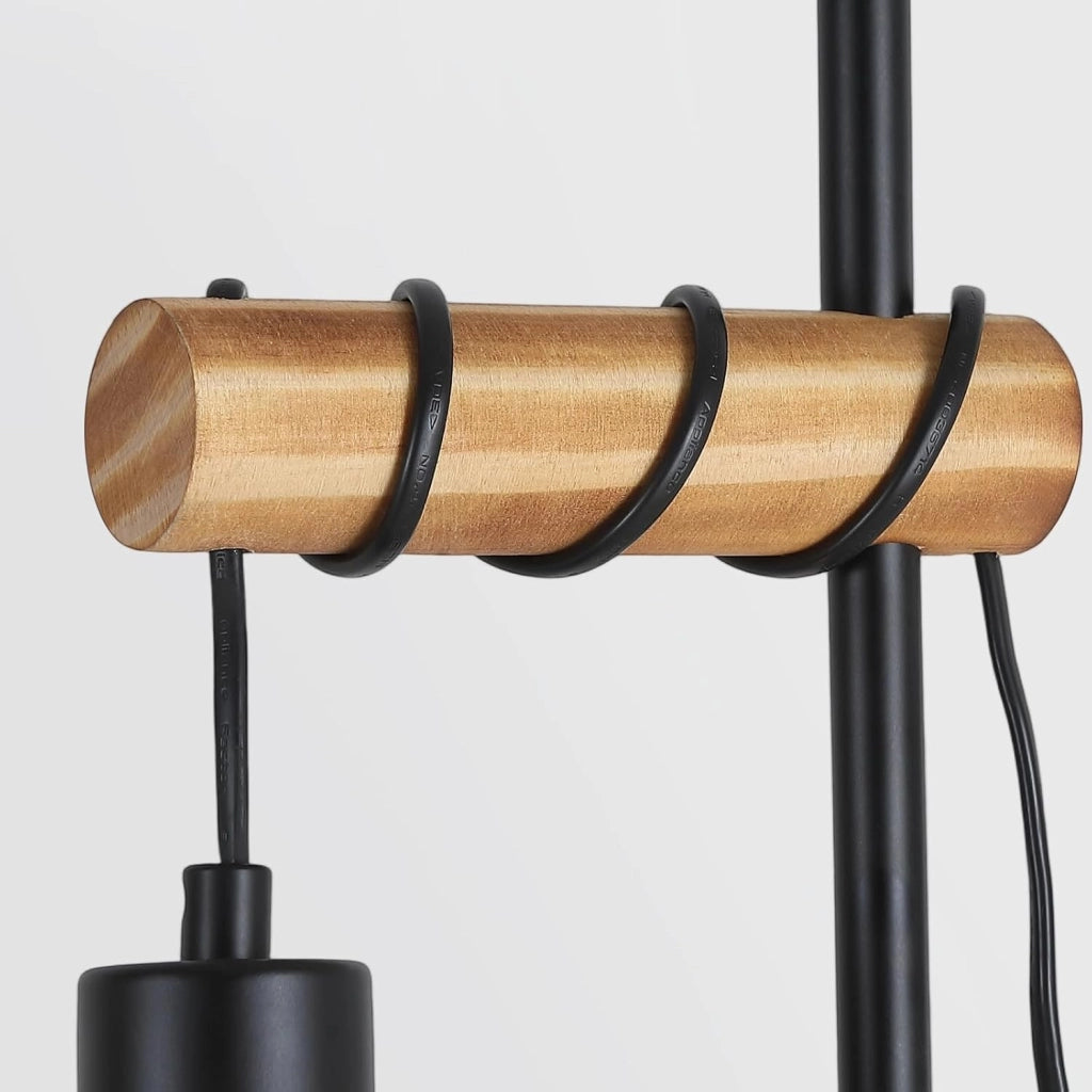 ZMH Lampada da terra vintage legno nera metallo industriale E27 146cm per soggiorno senza lampadina