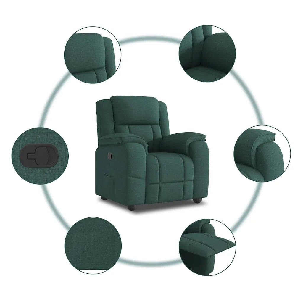 Divano Sedia-Poltrona Reclinabile in Tessuto Verde Scuro 599536