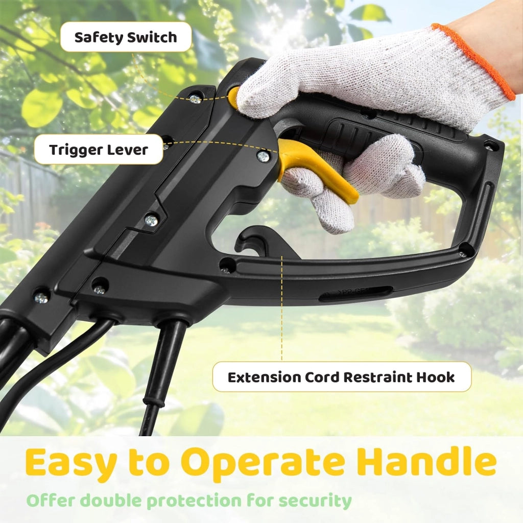Motozappa Elettrica Pieghevole 750W, Larghezza di Lavoro 32 cm Profondità di Lavoro 22 cm, 4 Lame, Zappatrice Elettrica per Orto e Giardino (Giallo, 32 x 24 x 138 cm)