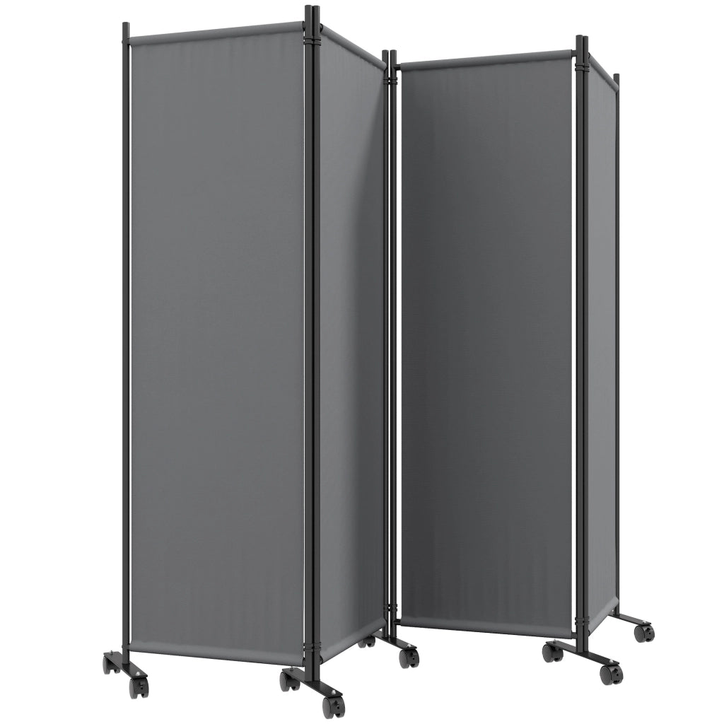 Paravento da Esterno e Interno a 4 Pannelli Pieghevole con Ruote, 221x50x172cm, Grigio Scuro