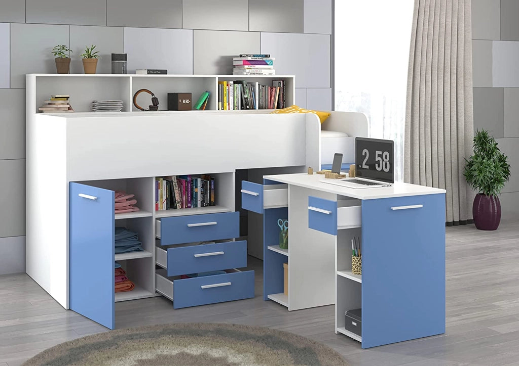 LETTO ARMADIO CASSETTIERE  BAMBINI NEO cm206x120x138h BIANCO BLU