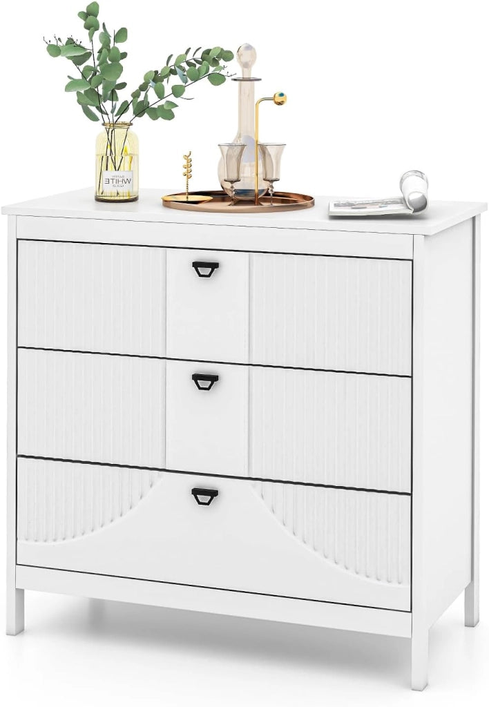 Comò Camera da Letto in Legno, Cassettiera a 3 Cassetti Moderno, Mobiletto Cucina con Maniglie e Kit Antiribaltamento, Comodino per Soggiorno, Cameretta, Studio, 80 x 40 x 79 cm, Bianco