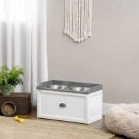 Ciotole per Cani Rialzate in Acciaio Inox e Legno con Cassetto, 60x30x36cm, Bianco e Grigio