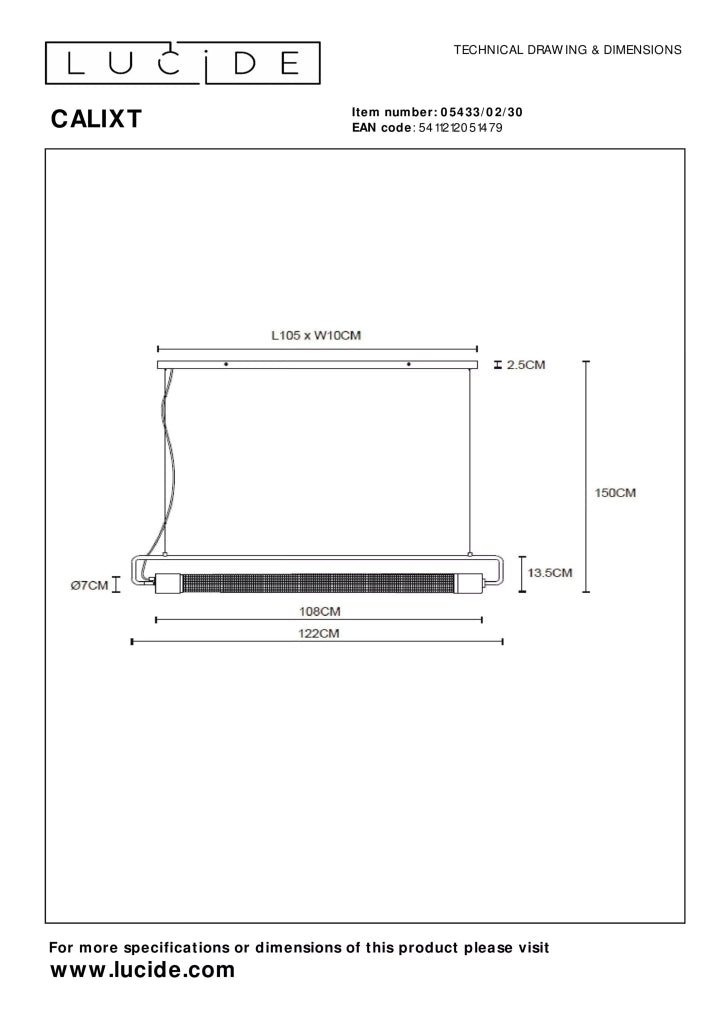 Lampada sospesa lineare loft nera Calixt Lucide 2xE27 25W