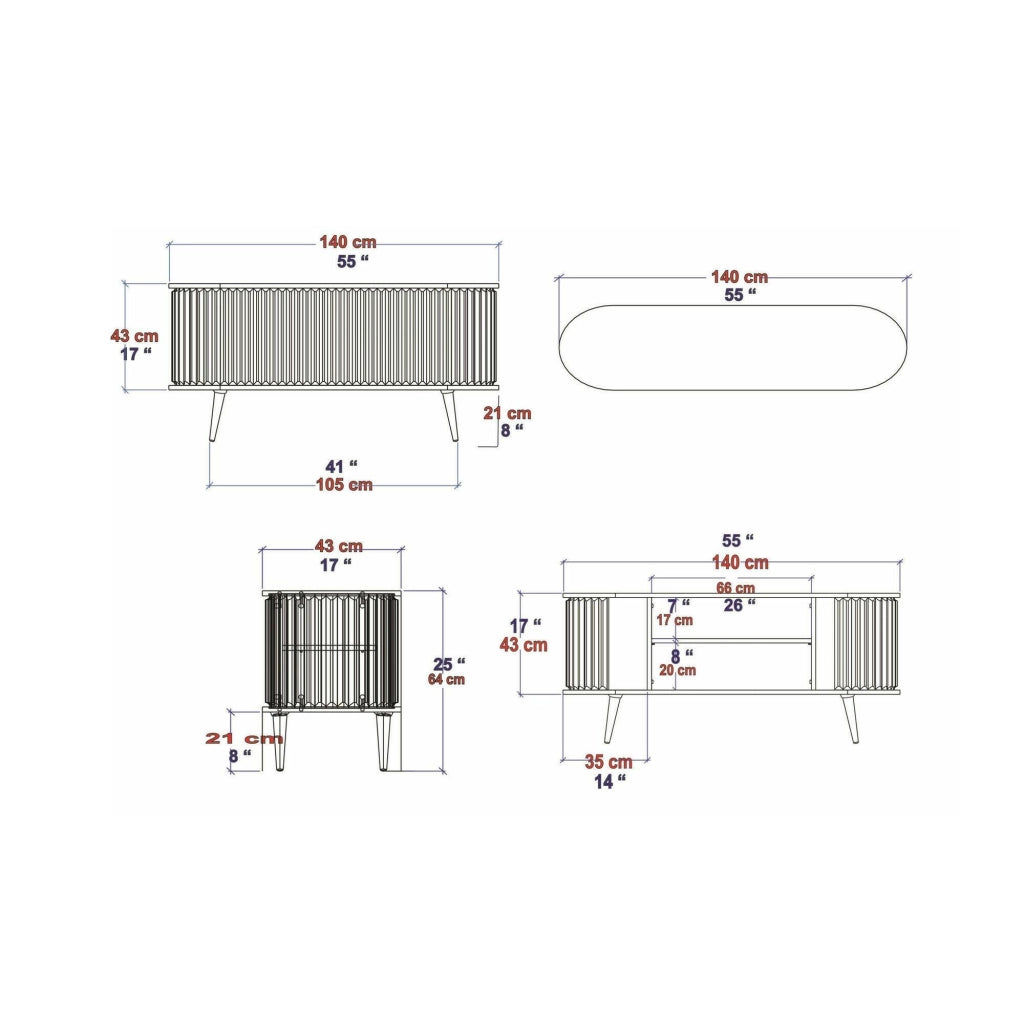 Mobile porta TV Bailu, Credenza da soggiorno, Armadio basso per TV, Base parete attrezzata, 140x43h64 cm, Nero e Antracite