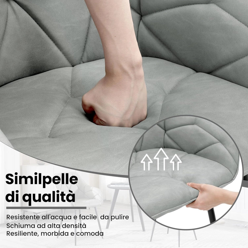 Set di 4 Sedie da Pranzo con Braccioli e Schienale, Sedie Cucina Moderna in PU Vintage, Poltrone da Salotto con Gambe in Metallo, Sedie ergonomiche per Ufficio, Grigio, Marrone, EZS03gr-4