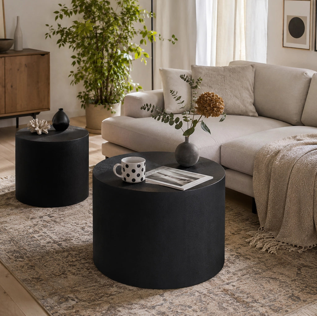 Set di 2 tavolini rotondi nidificabili in MDF nero