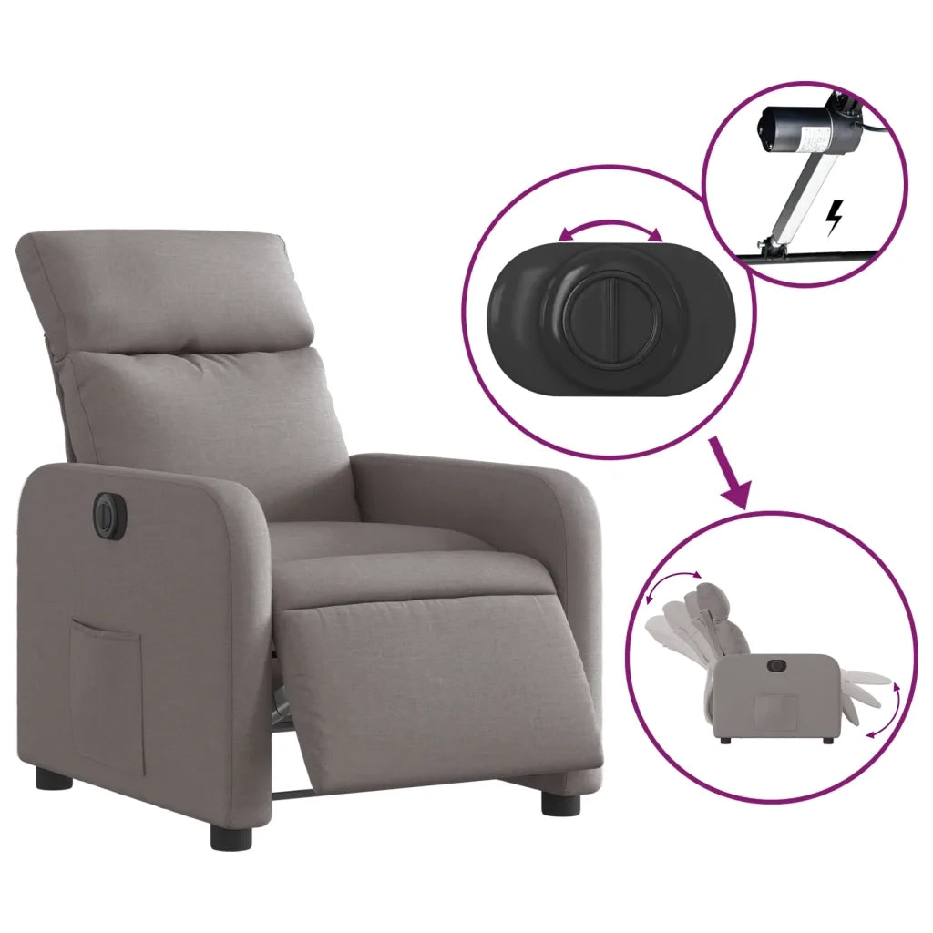 Poltrona | Sedia Relax Elettrica Reclinabile Tortora in Tessuto