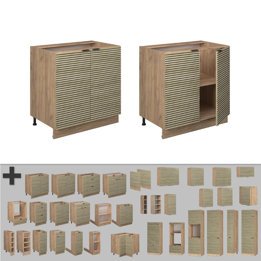 Mobiletto base cucina Fame-Line Pannello in quercia/Rovere dorato 80 cm con ripiano, senza piano di lavoro Vicco