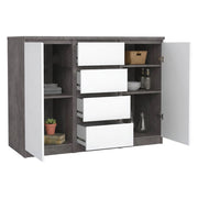 Credenza Angelika, Buffet da soggiorno, Madia da salotto, Dispensa da cucina, 121x50 h91 cm, Cemento e Bianco lucido