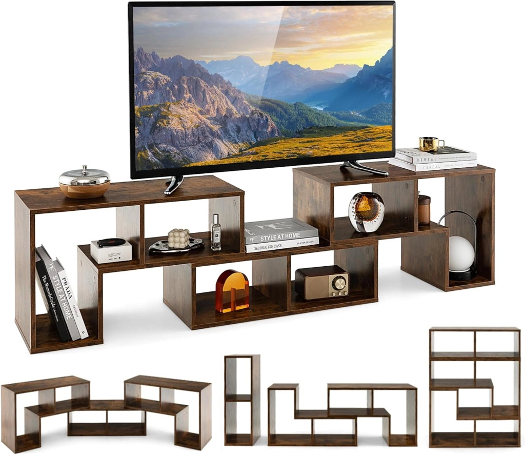 Mobile TV con Ripiani Aperti, Supporto per TV Moderno Fino a 65 Pollici, Ideale per Soggiorno,Camera, 2 Colori,134-180x30x43 cm (Marrone)