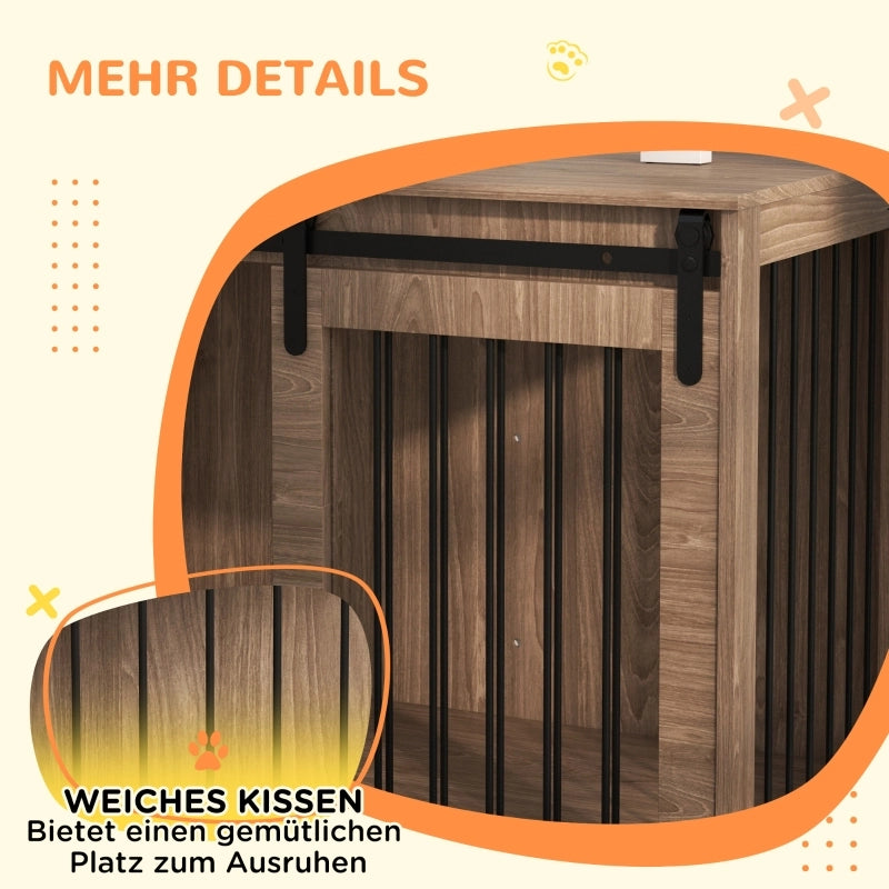 Gabbia/cuccia per cani, con serratura, effetto legno, design rustico, 98 cm x 58 cm x 67 cm, noce + nero