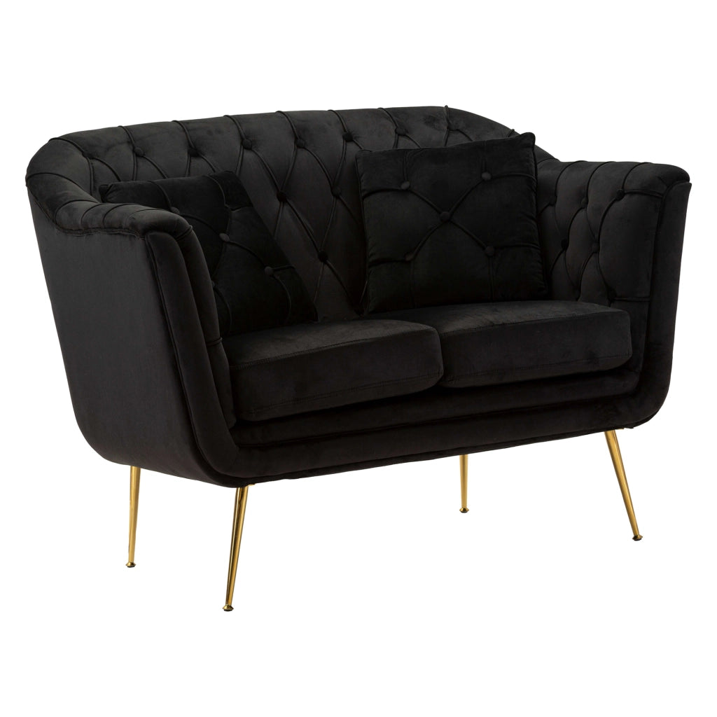Diskit, Divano Fisso 2 Posti Effetto Velluto Trapuntato, 130x83x91h cm Nero