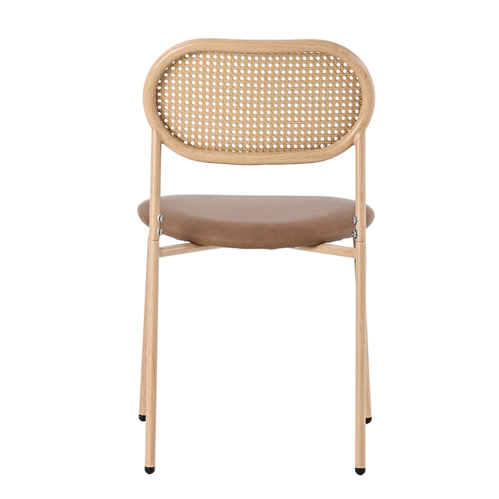 Set di 4 sedie da pranzo in PU marrone con schienale in rattan naturale