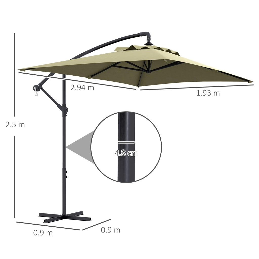 Ombrellone da Giardino Decentrato 294x193 cm con Base a Croce Beige
