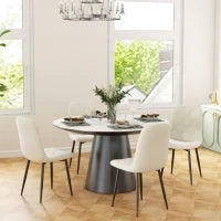 Set di 4 sedie da pranzo imbottite con schienale alto, gambe in acciaio e tessuto effetto velluto, crema