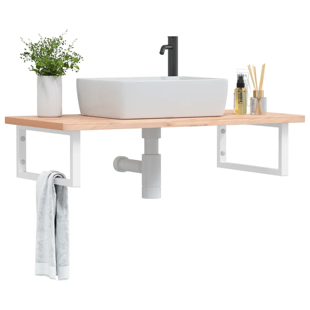 vidaXL Ripiano a Parete per Lavabo in Acciaio e Massello di Faggio