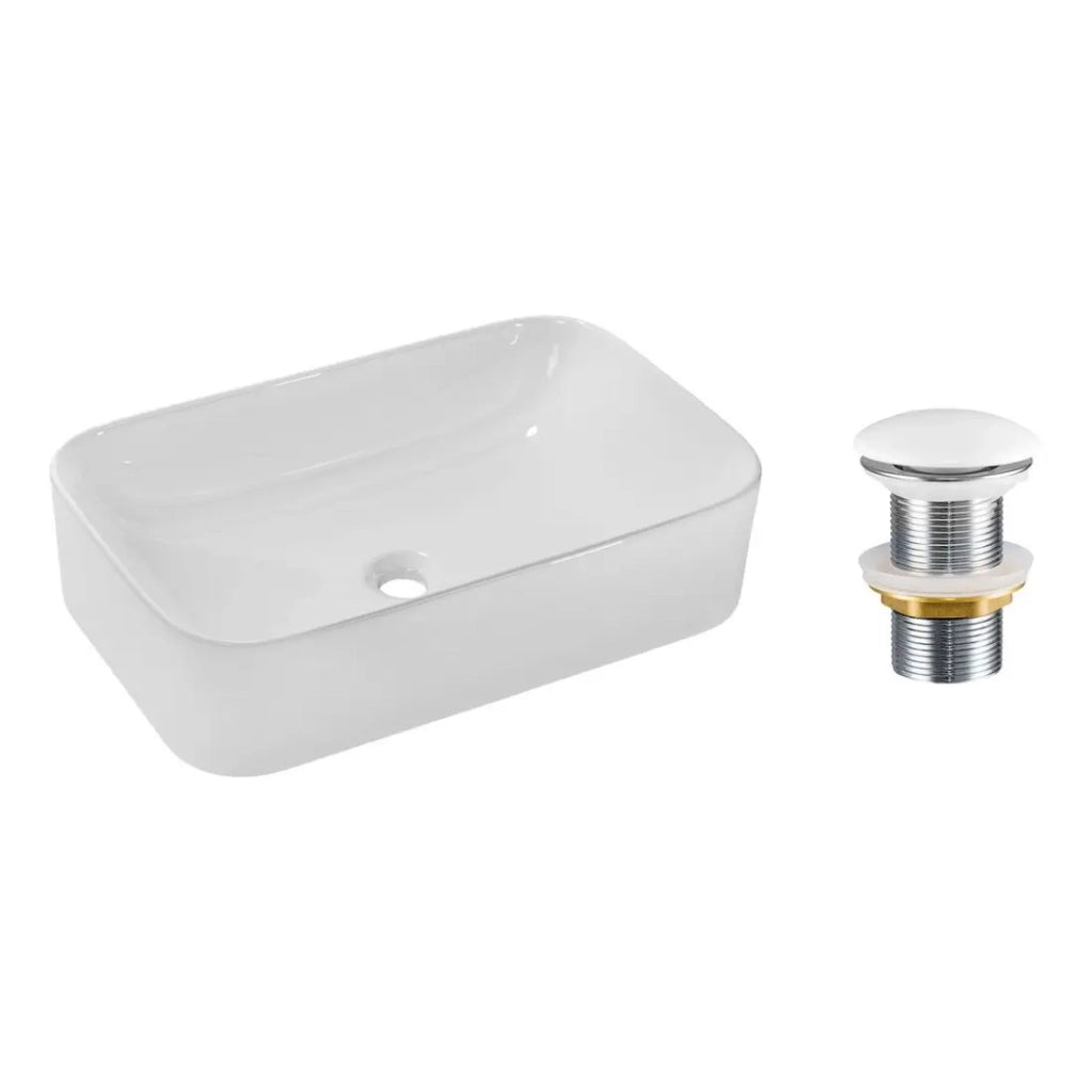 Lavabo da appoggio rettangolare 61x38 cm bianco lucido con piletta click clack