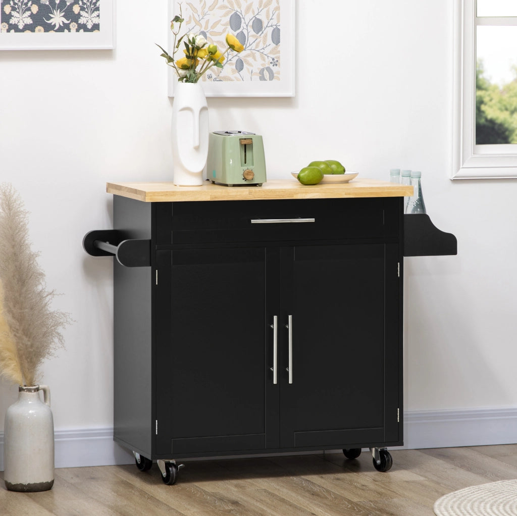 carrello da cucina 109x40x89 cm nero con cassetto e ruote