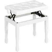 Panca per pianoforte, regolabile in altezza in legno massello, seduta imbottita, 64 x 35 x 45-55 cm, Bianco