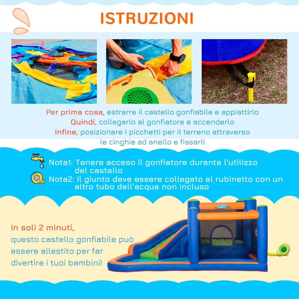 Castello Gonfiabile per Bambini con Scivolo e Piscina ¨C zephmum ¨C 380x340x170cm