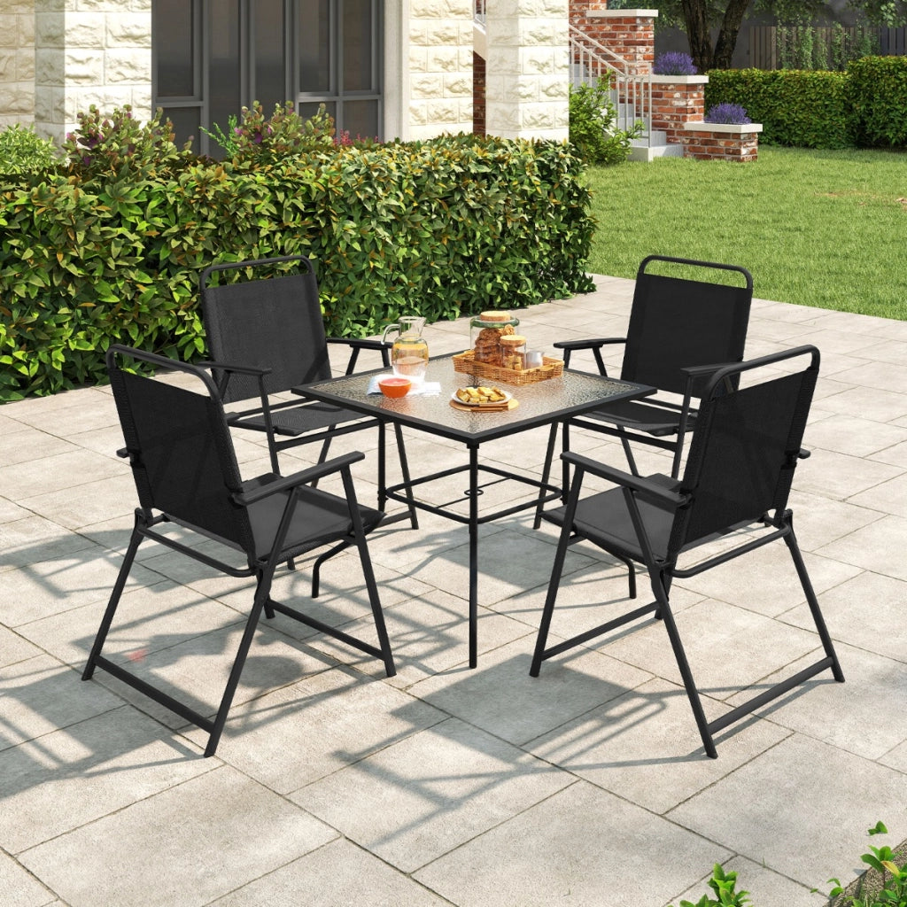 Set di 2 sedie da giardino pieghevoli con telaio in metallo, Sedie da spiaggia con schienale e braccioli Nero-Poltrone e sdraio