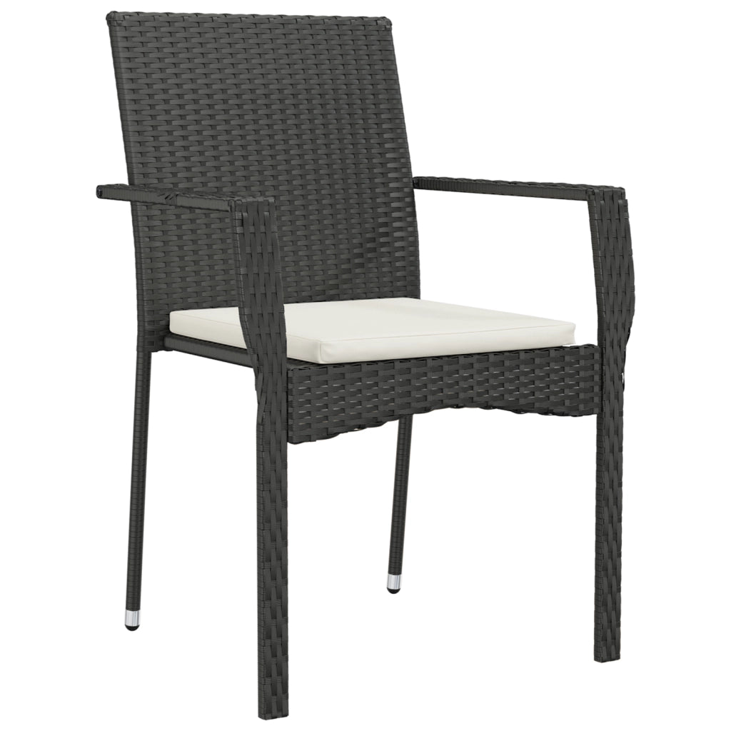 Set da Pranzo da Giardino in 5 Pezzi con Cuscini Nero Polyrattan