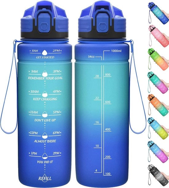 Bottiglia sportiva, 1 litro 500 ml, flacone di plastica BPA-free con marcatura temporale per bambini, bottiglia sportiva per ragazze, ragazzi, scuola, bicicletta, palestra, fitness