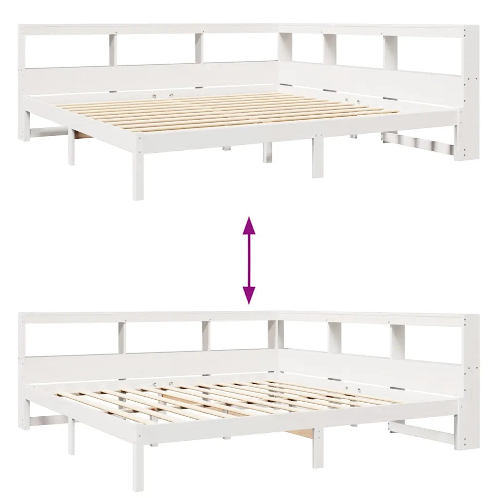 Letto Libreria senza Materasso-Struttura Letto con contenitore Bianco 200x200 cm Legno di Pino 500892