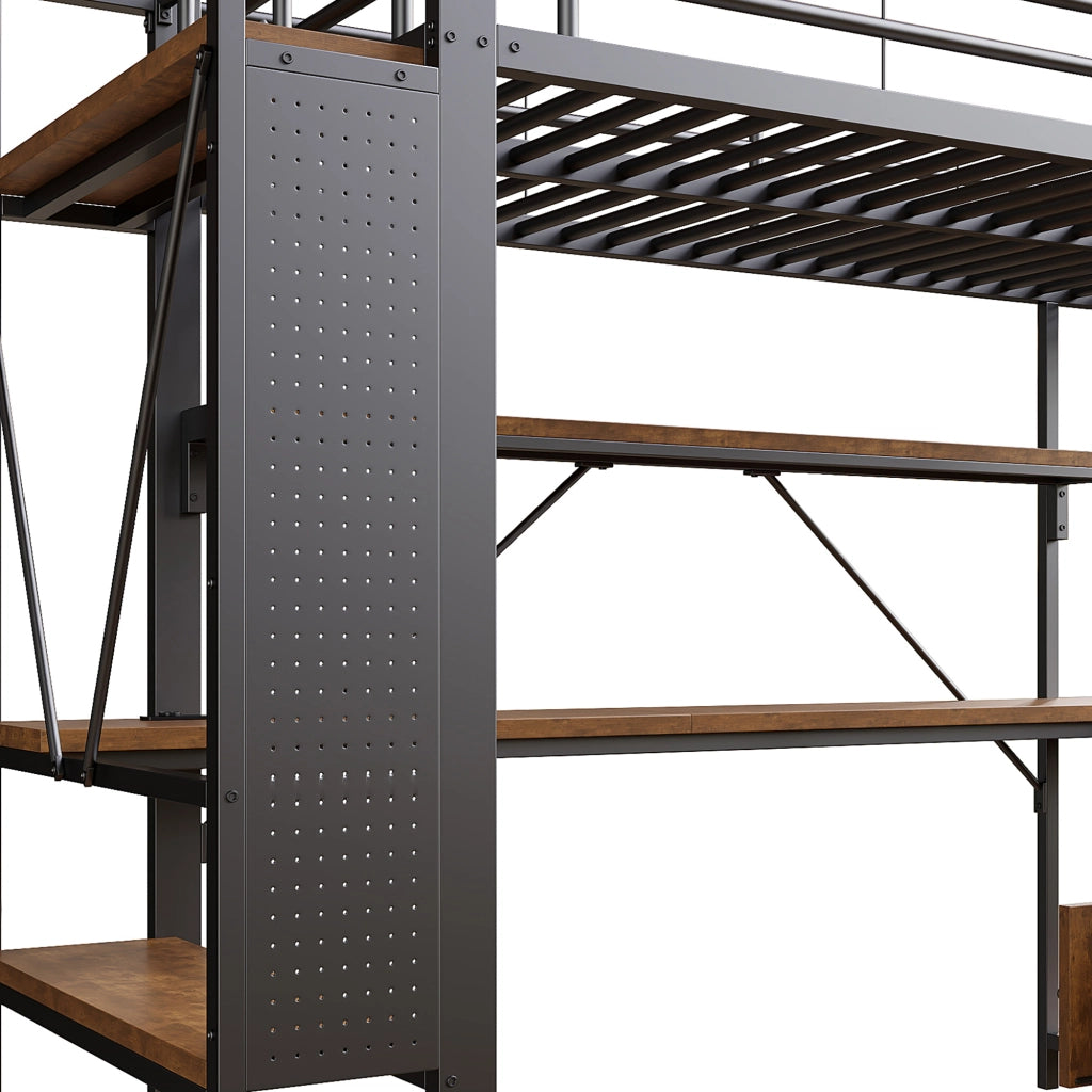 LETTO a soppalco 90x200 cm Metallo Nero con scrivania LED USB