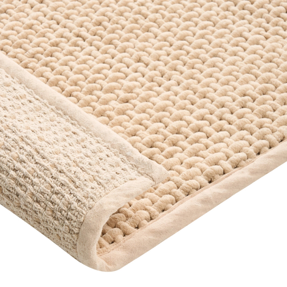 Tappetino da bagno moderno in cotone rettangolare 60 x 90 cm Motivo geometrico Accessori da bagno Beige
