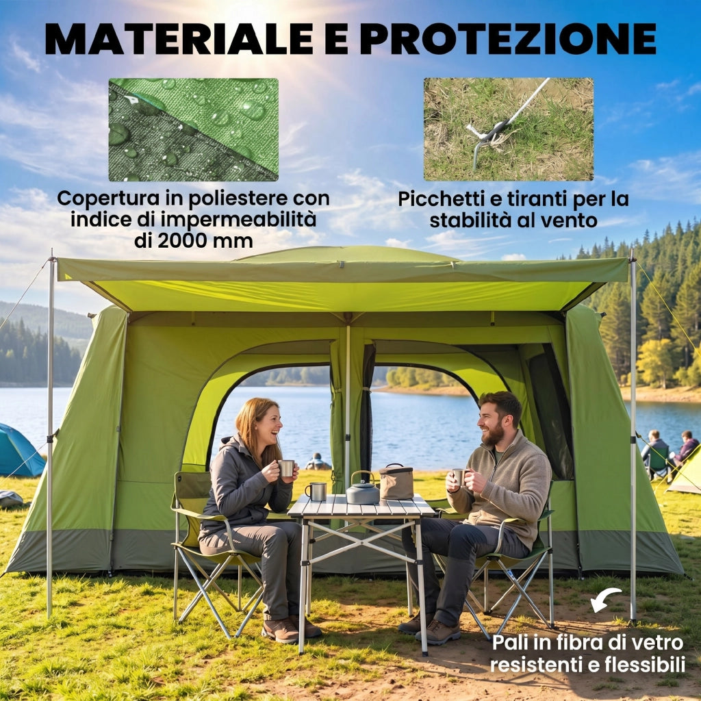 Tenda da Campeggio Tunnel 2 Stanze ¨C zephmum ¨C Verde 405x305x225cm