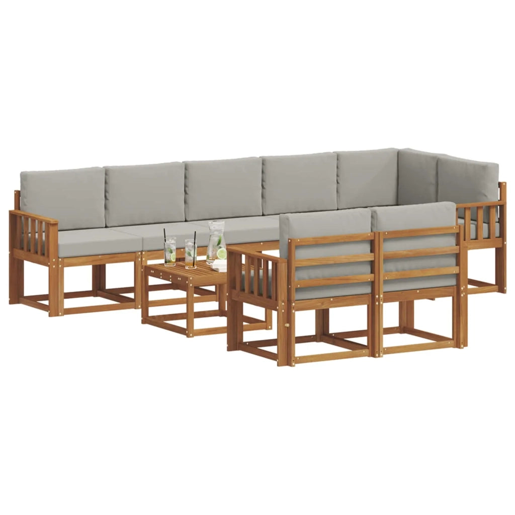 Set di divani da esterno 9 pcs Grigio Naturale e Chiaro