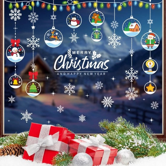 Decorazioni per finestre natalizie - Sfere natalizie, decorazioni per finestre natalizie, decorazioni natalizie, autoadesive, decorazioni per finestre natalizie, decorazioni per finestre, decorazioni per finestre natalizie