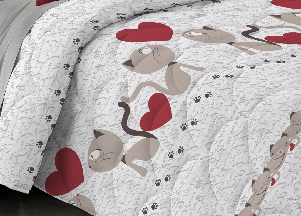 Trapuntino Piumino Estivo 100gr Linea Pensieri Delicati Disegno Gattini - Singolo - Beige