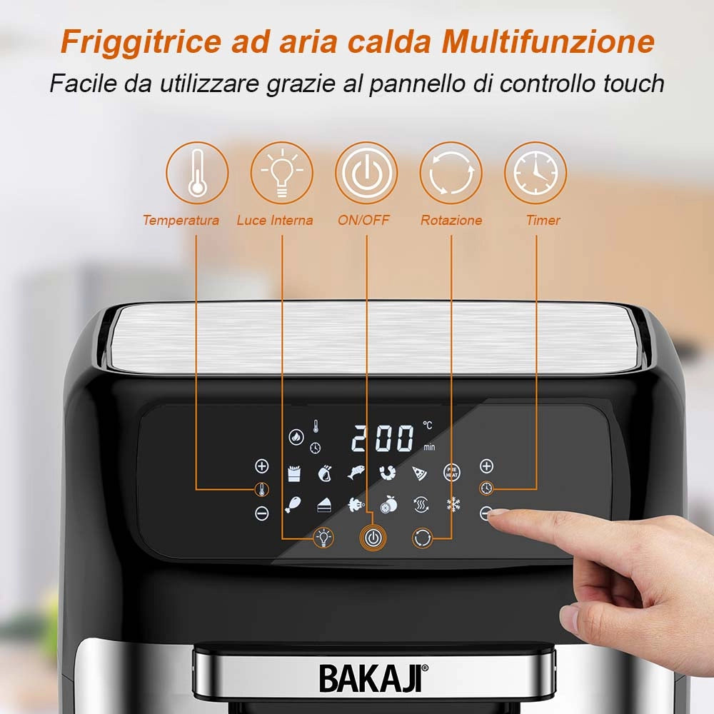 Friggitrice Aria Calda Air Fryer 12 L 1800W Display LCD 12 Programmi con Accessori Argento e Nero