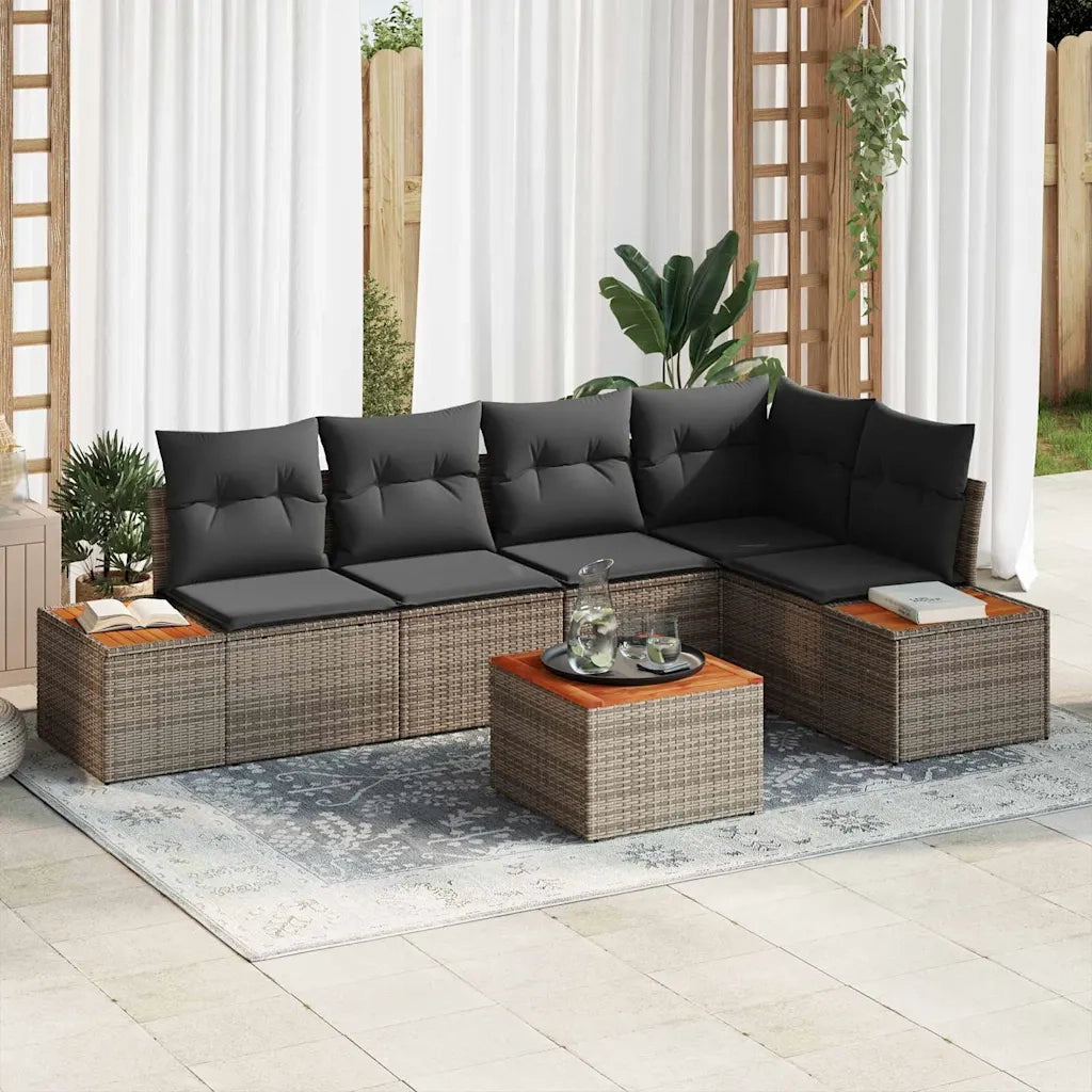 Set Divano da Giardino con cuscino 6 pcs Grigio Poly Rattan 3348090
