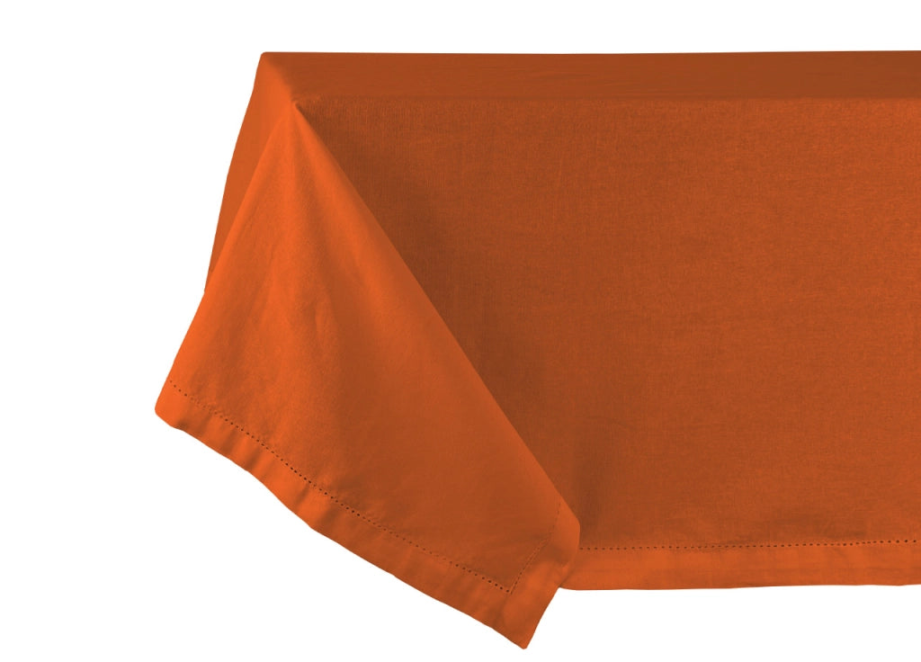 Tovaglia Cucina Soggiorno In Cotone Con Orlo A Giorno In Tinta Unita Ajour - 140x240cm - Rust