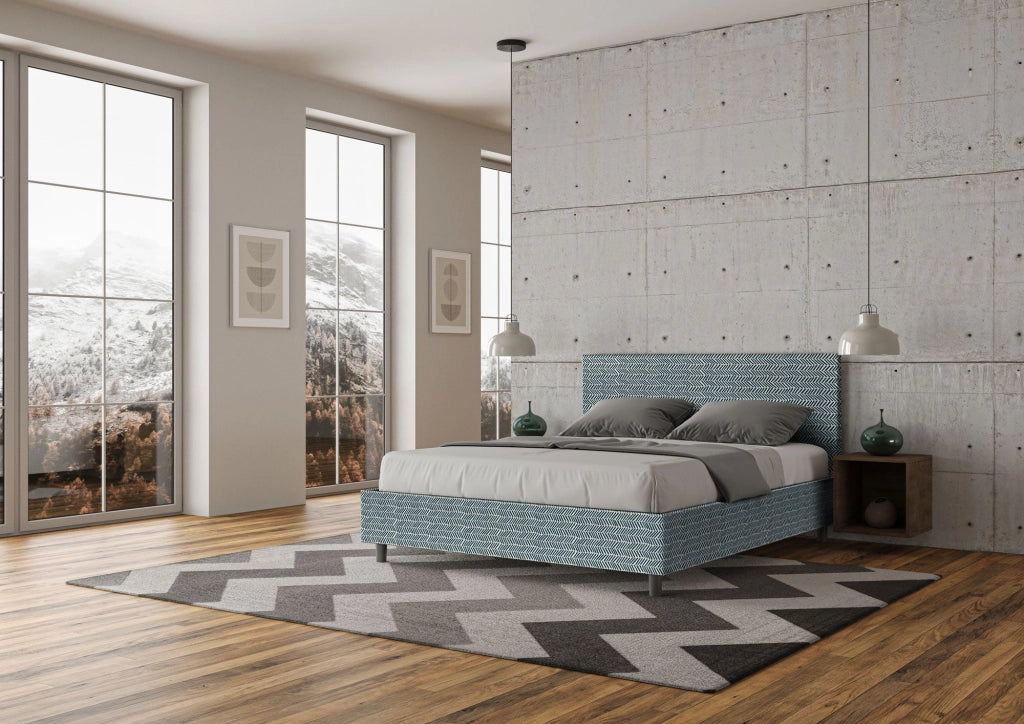 Letto Matrimoniale 160x200 cm con Rete e Contenitore Adele Aragona 8 Blu