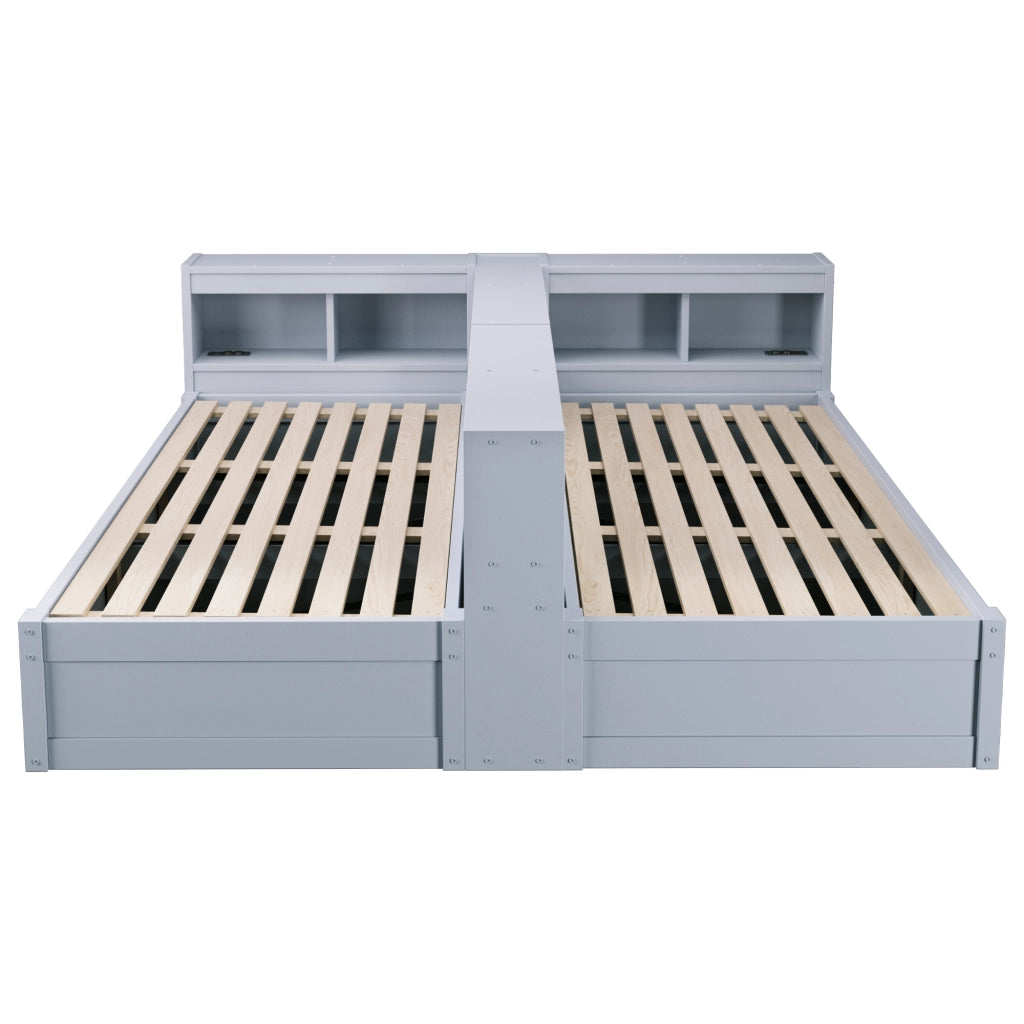 DESMIU Letto estraibile 90/180 × 200 cm 2 posti con prese, LED e contenitori, senza materasso, in MDF, grigio