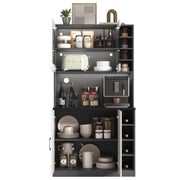 Credenza alta da cucina con 2 ante; 5 vani e ripiani laterali regolabili con LED; in MDF; 100x47x187 cm