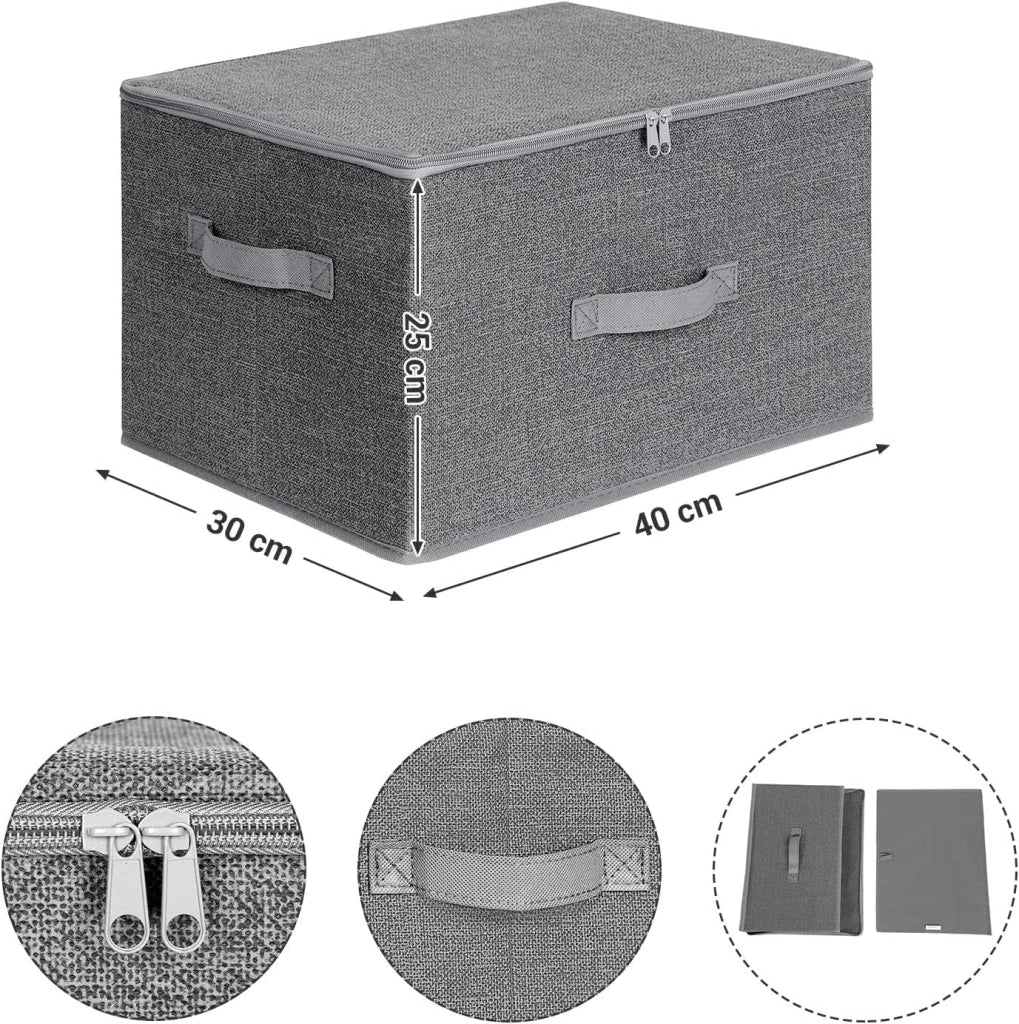 SONGMICS Set di 6 Scatole Portaoggetti con Coperchio, Contenitori Pieghevoli con Maniglie, Organizzatori per Vestiti e Giocattoli, Grigio RZB003G22
