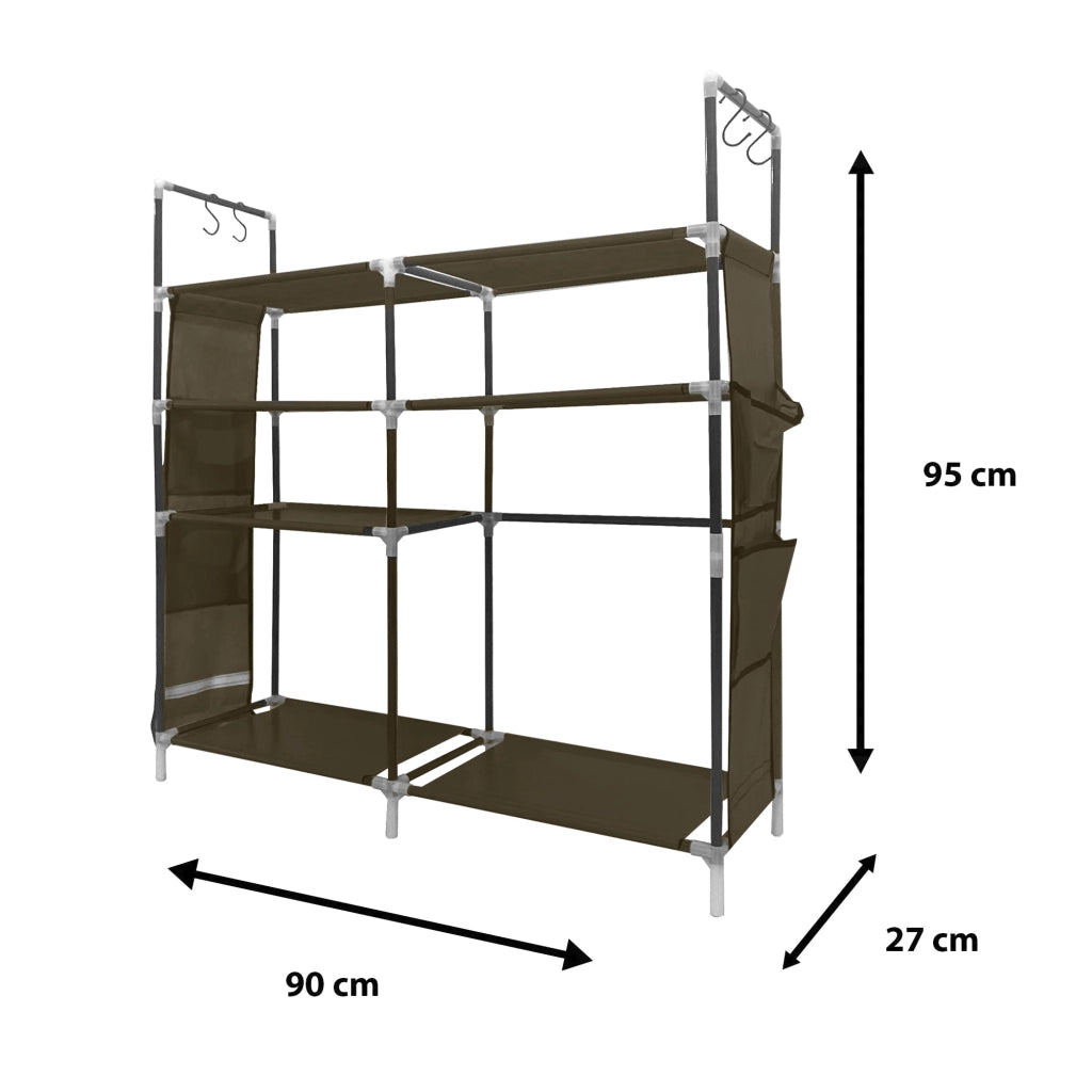 Zapatero Tela 4 Alturas 18 Pares| Espacio para Botas | 4 Ganchos  y Colgadores Laterales | Fabricado en PVC | Organizador de Zapatos | 90x27x95 cm