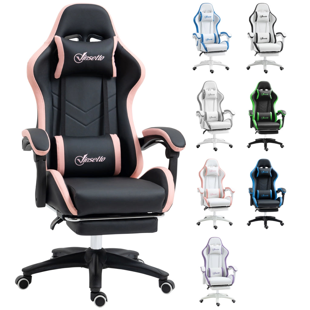 Sedia da Gaming Reclinabile ¨C zephmum ¨C Nero e Rosa, Struttura Metallo, 65x65x121-129 cm