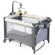Culla 5-in-1 con materasso cambio pannolini carillon e giocattoli appesi, Dondolo portatile per neonati Grigio-Culle