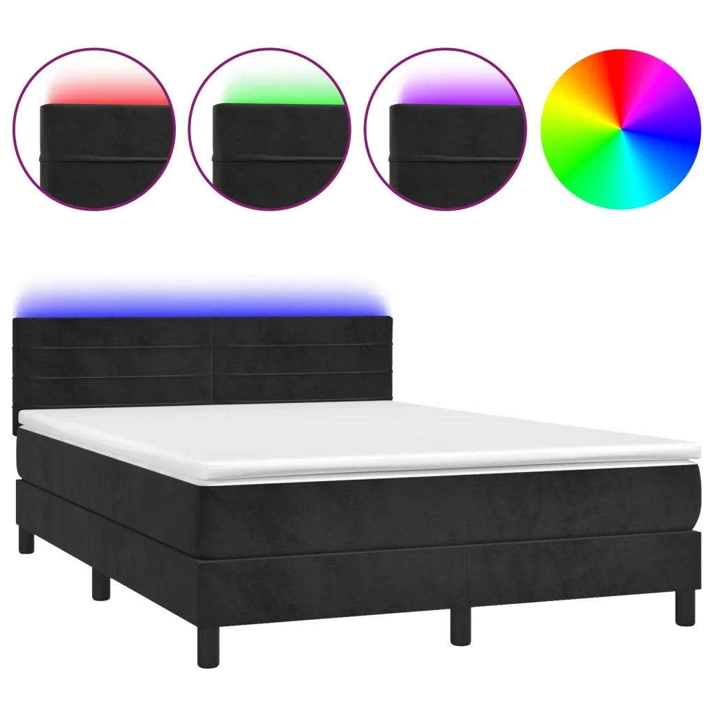 Letto a Molle con Materasso e LED Nero 140x200 cm in Velluto 3134467